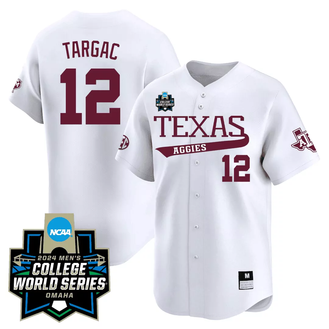 ryan targac white alternate mens texas am aggies 2024 college world series patch vapor premier limited jersey all stitch