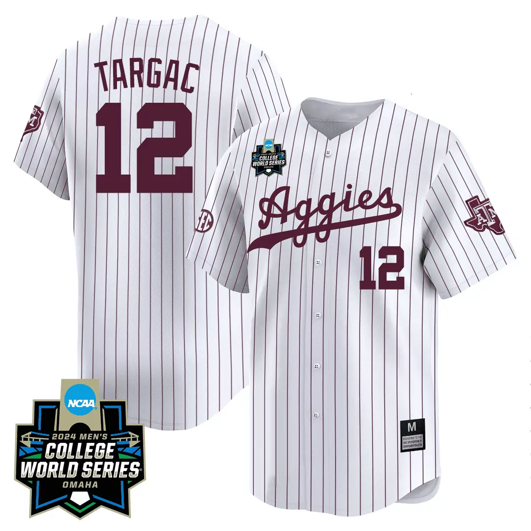 ryan targac white alternate mens texas am aggies 2024 college world series patch vapor premier limited jersey all stitch
