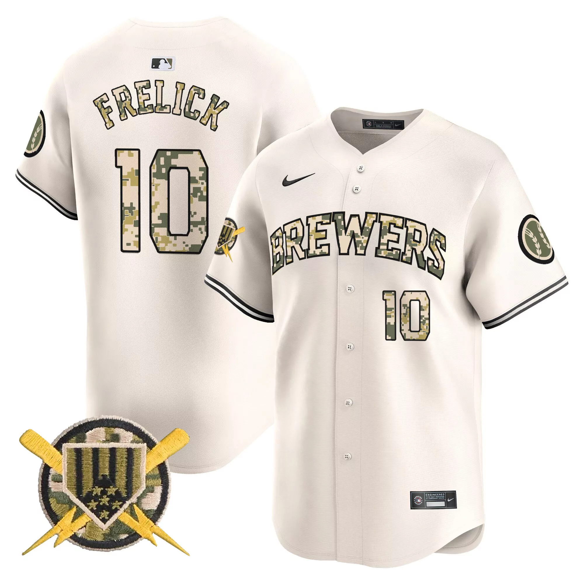 sal frelick cream mens milwaukee brewers armed forces day vapor premier limited jersey all stitched