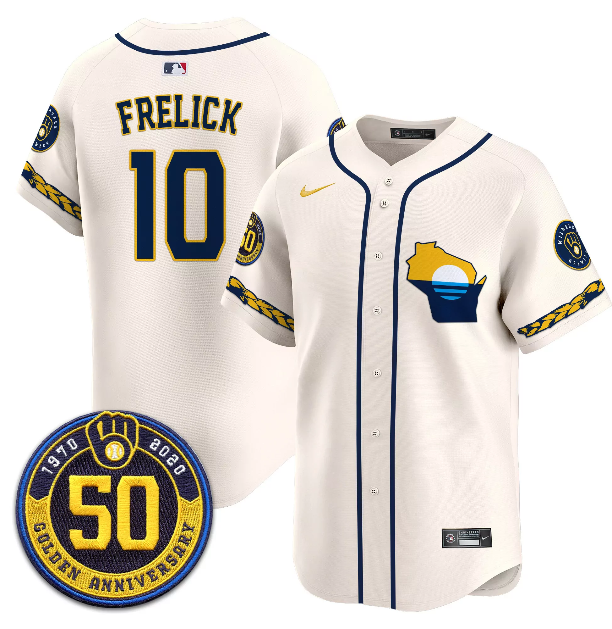 sal frelick cream mens milwaukee brewers armed forces day vapor premier limited jersey all stitched