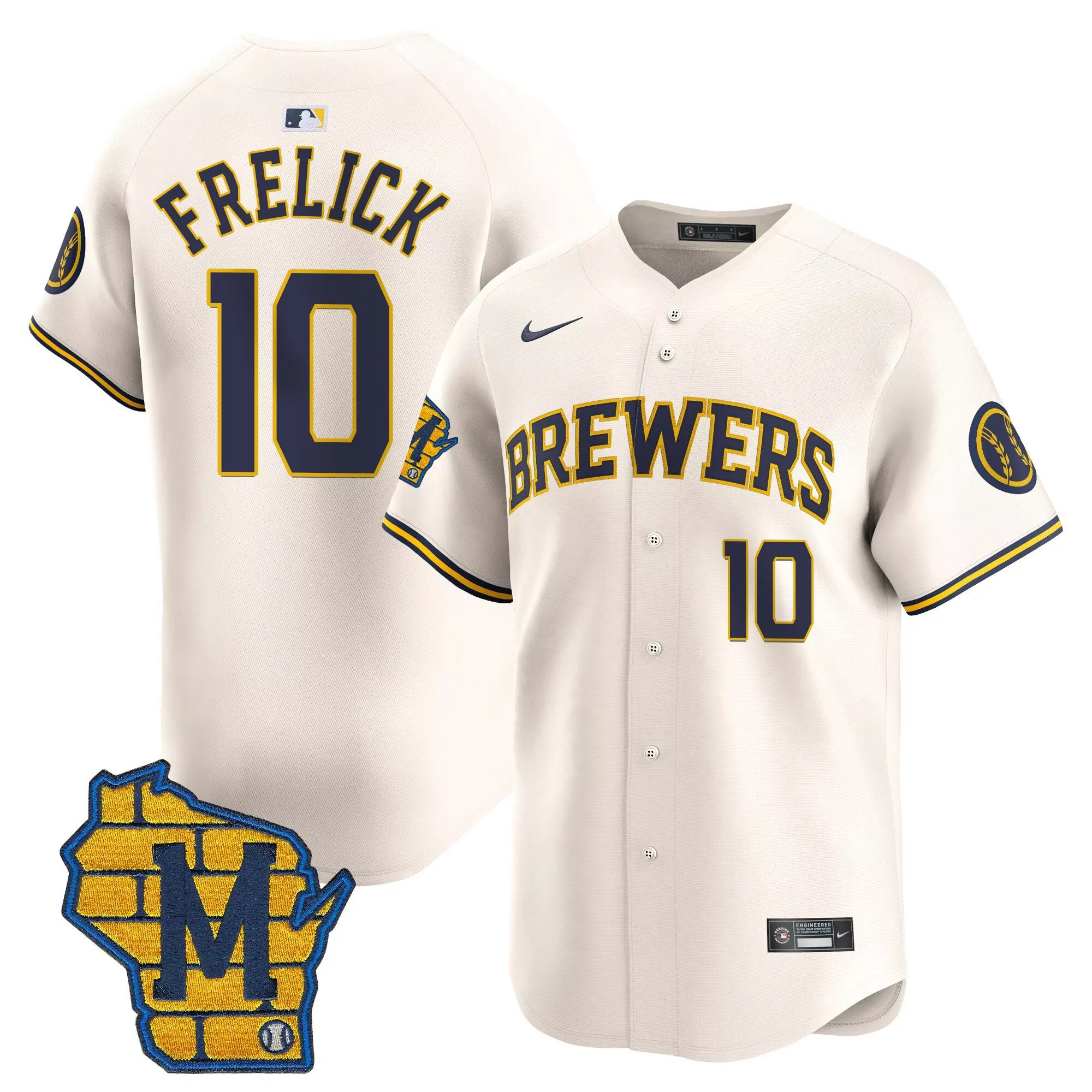 sal frelick cream mens milwaukee brewers armed forces day vapor premier limited jersey all stitched