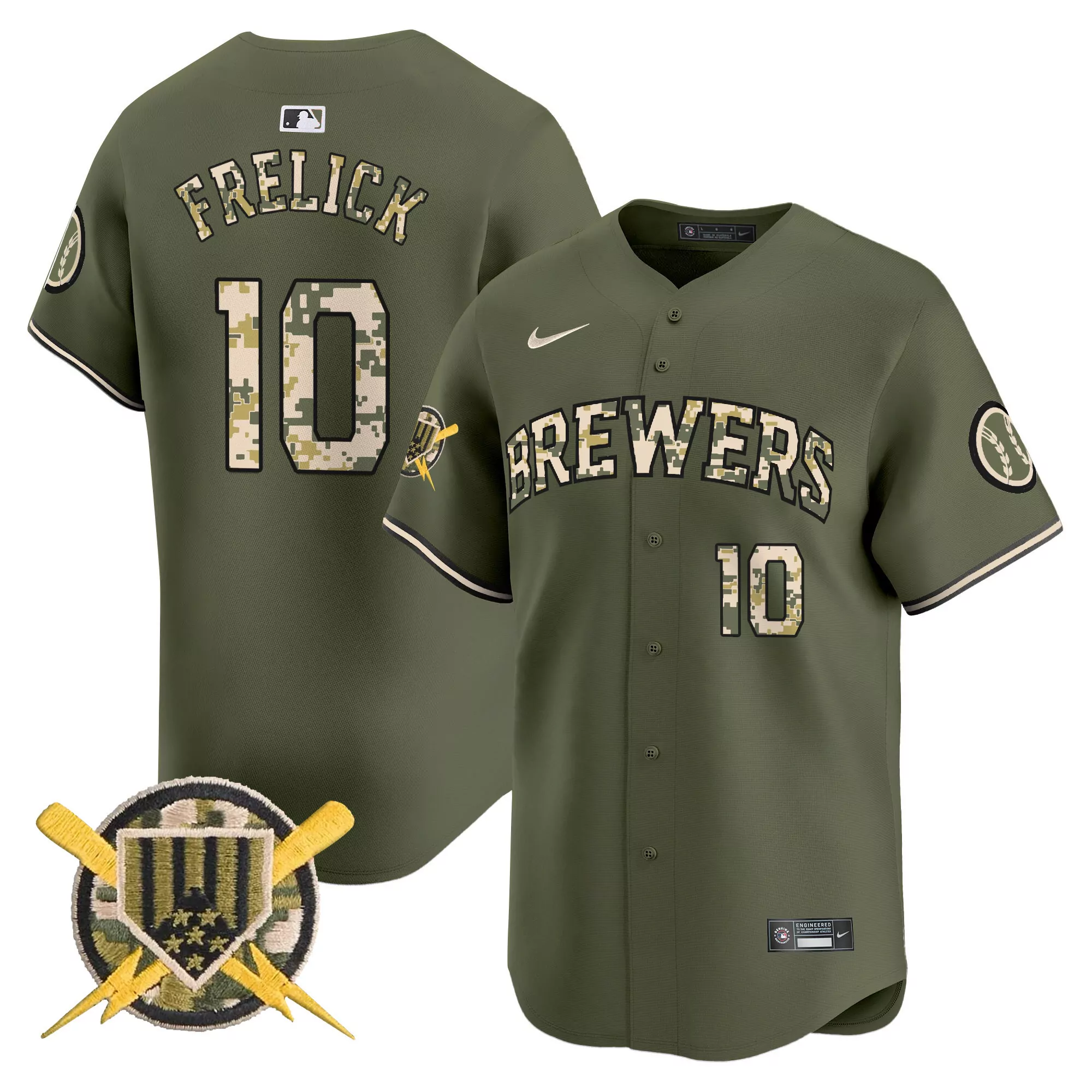 sal frelick green mens milwaukee brewers armed forces day vapor premier limited jersey all stitched