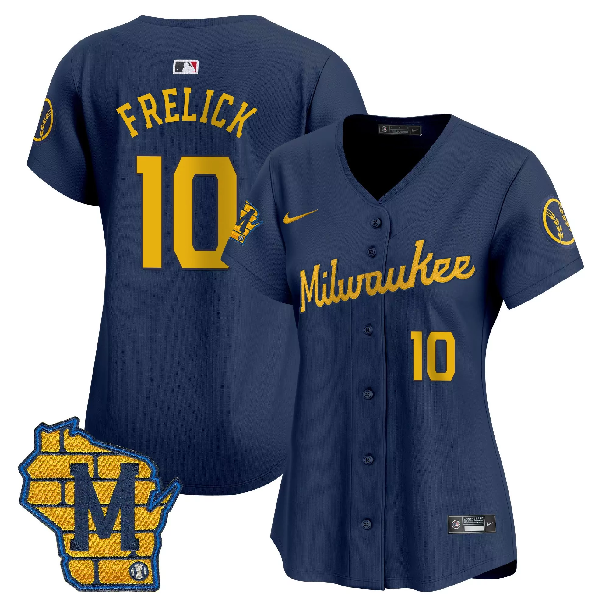 sal frelick navy womens milwaukee brewers home patch vapor premier limited jersey all stitched