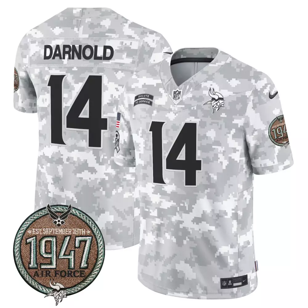sam darnold air force mens minnesota vikings 2024 salute to service establishment year patch vapor limited jersey all st
