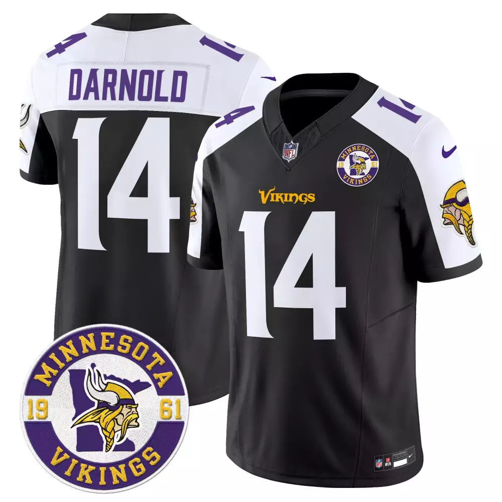 sam darnold black alternate mens minnesota vikings 2024 vapor limited jersey v2 est 1961 patch all stitched