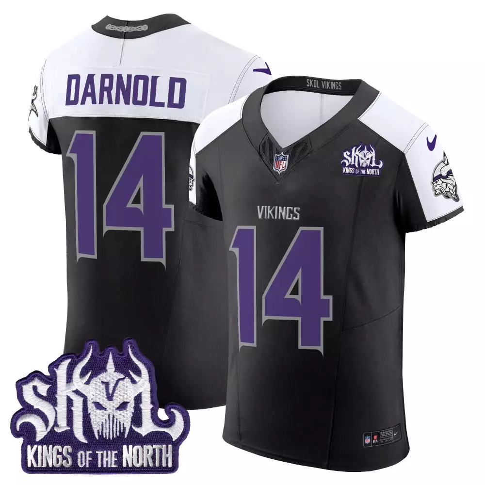 sam darnold black alternate mens vikings 2024 winter warrior skol patch vapor elite jersey all stitched