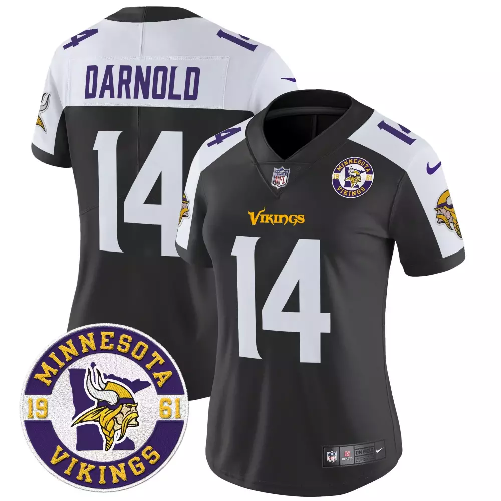 sam darnold black alternate womens minnesota vikings 2024 vapor limited jersey v2 est 1961 patch all stitched