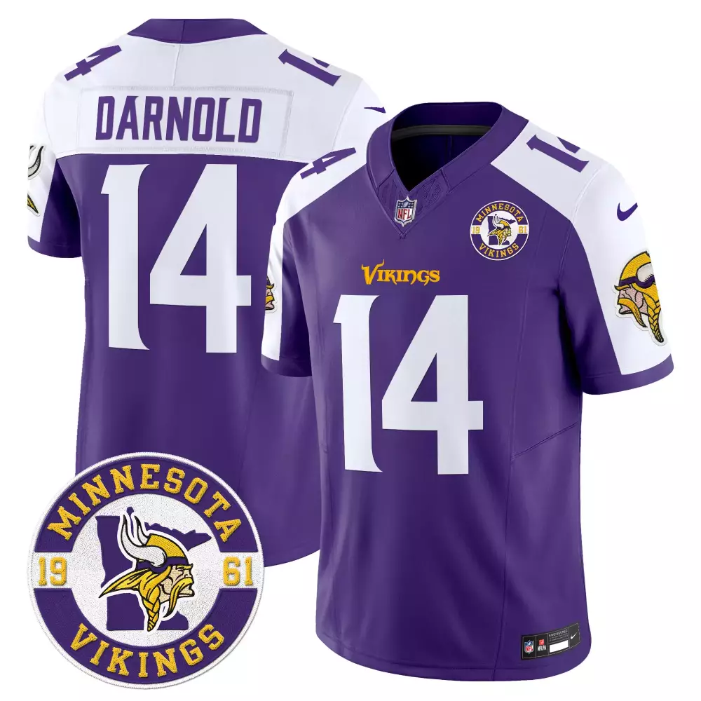 sam darnold purple alternate mens minnesota vikings 2024 vapor limited jersey v2 est 1961 patch all stitched