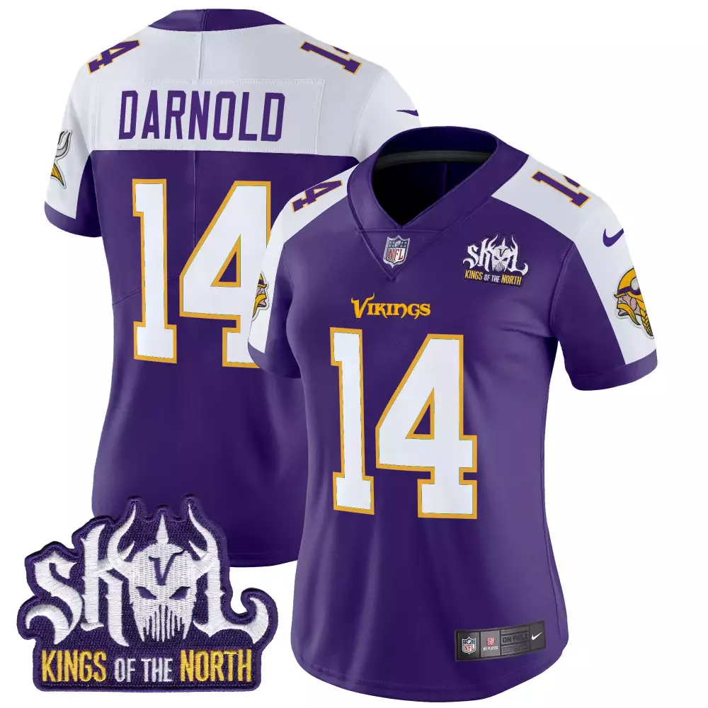 sam darnold purple alternate womens minnesota vikings 2024 vapor limited jersey v2 est 1961 patch all stitched