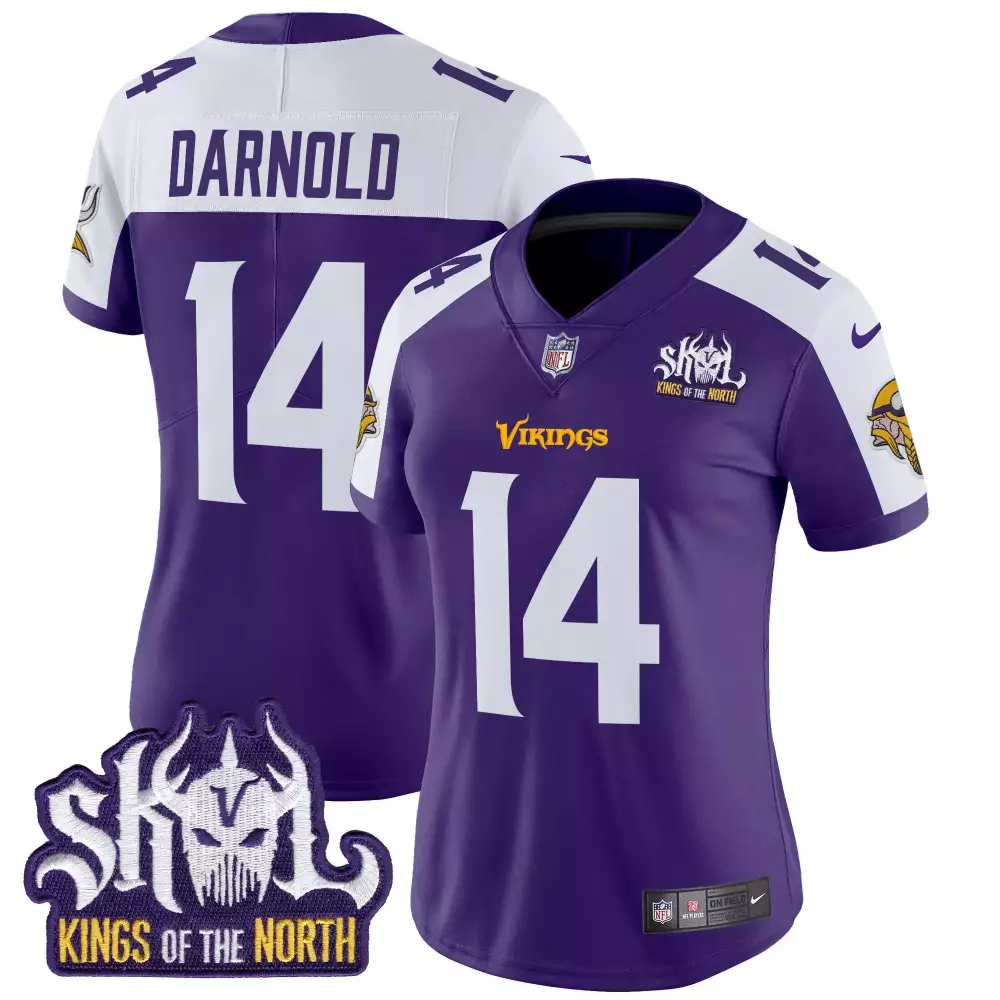 sam darnold purple alternate womens minnesota vikings 2024 vapor limited jersey v2 est 1961 patch all stitched