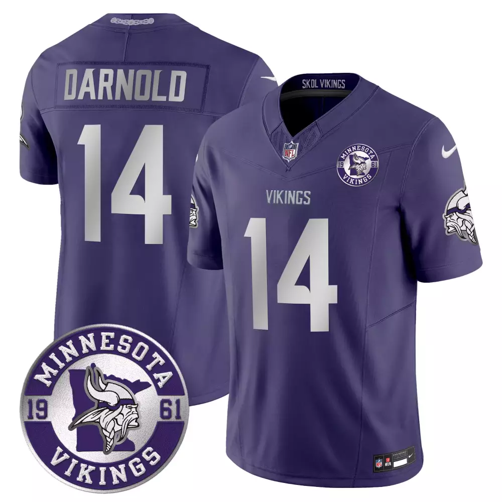 sam darnold purple alternate womens minnesota vikings 2024 vapor limited jersey v2 est 1961 patch all stitched