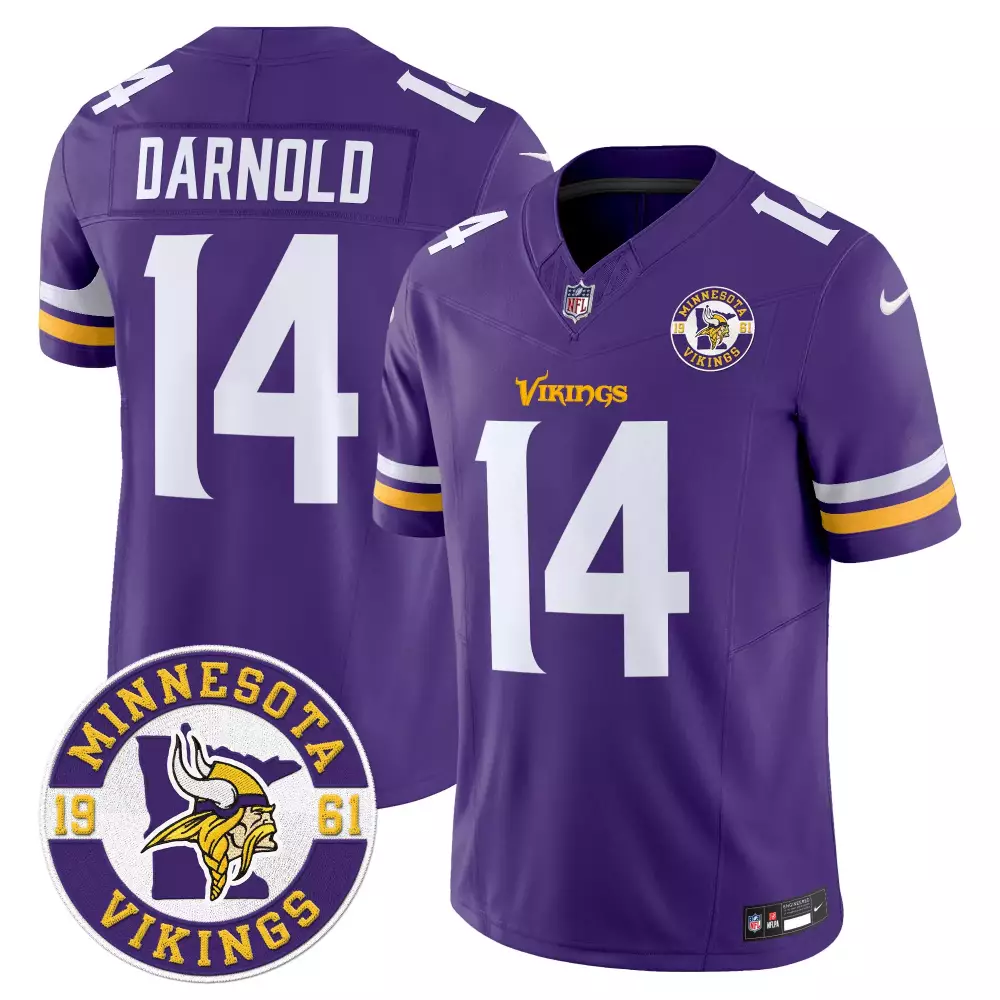 sam darnold purple mens minnesota vikings 2024 vapor limited jersey v2 est 1961 patch all stitched