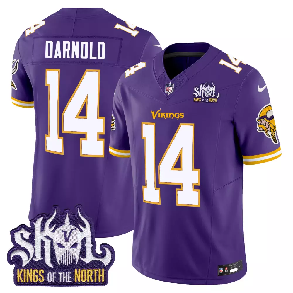 sam darnold purple mens minnesota vikings 2024 vapor limited jersey v2 est 1961 patch all stitched