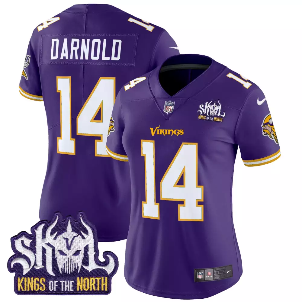 sam darnold purple womens minnesota vikings 2024 vapor limited jersey v2 est 1961 patch all stitched