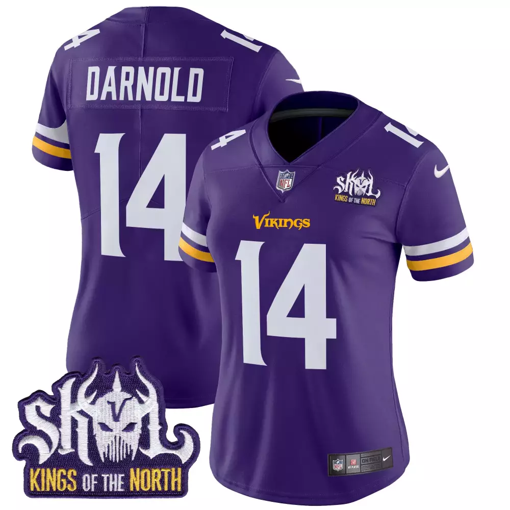 sam darnold purple womens minnesota vikings 2024 vapor limited jersey v2 est 1961 patch all stitched