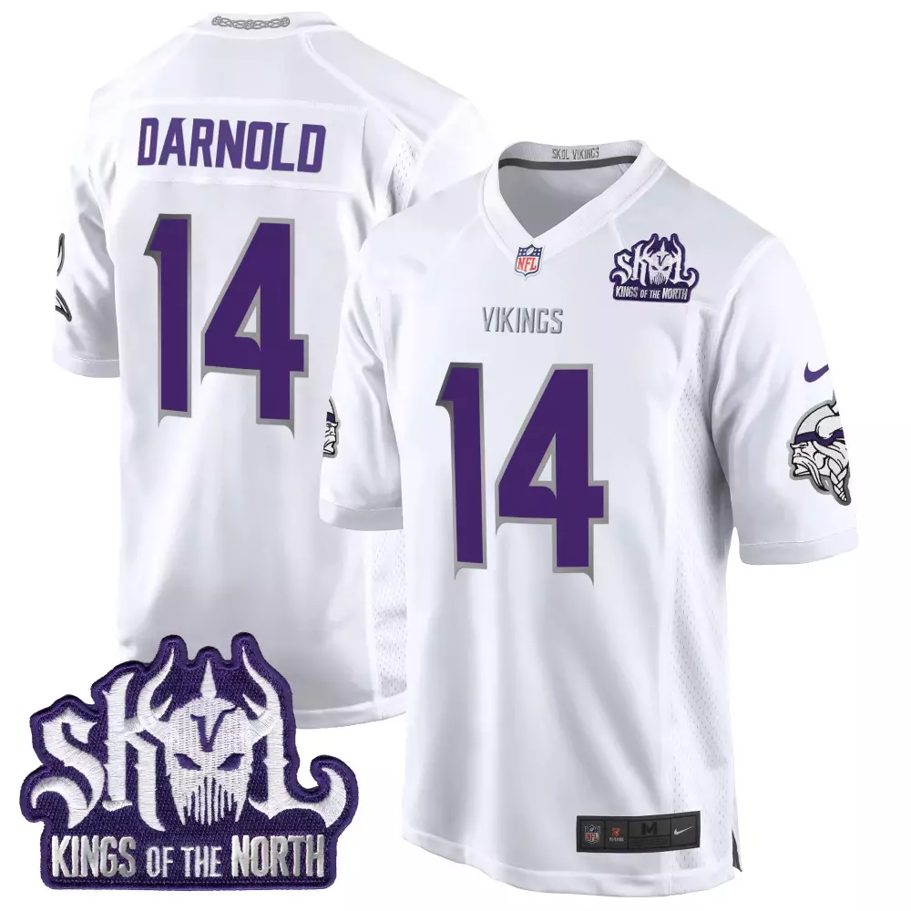 sam darnold white limited mens minnesota vikings 2024 winter warrior skol patch game jersey all stitched
