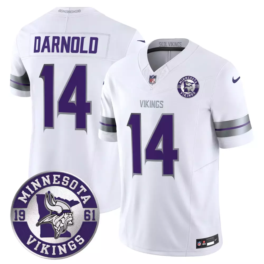 sam darnold white limited mens minnesota vikings 2024 winter warrior skol patch game jersey all stitched
