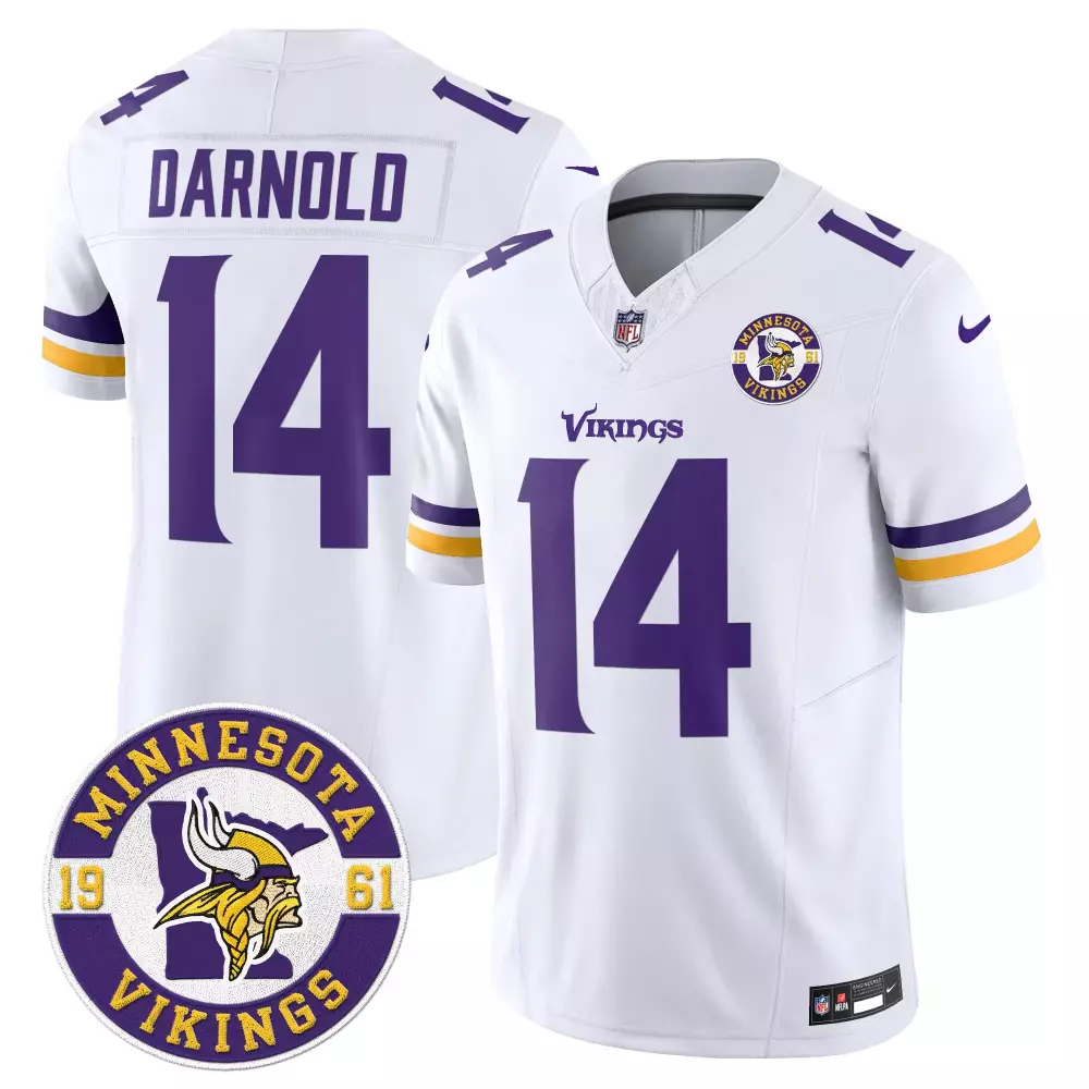 sam darnold white limited mens minnesota vikings 2024 winter warrior skol patch game jersey all stitched