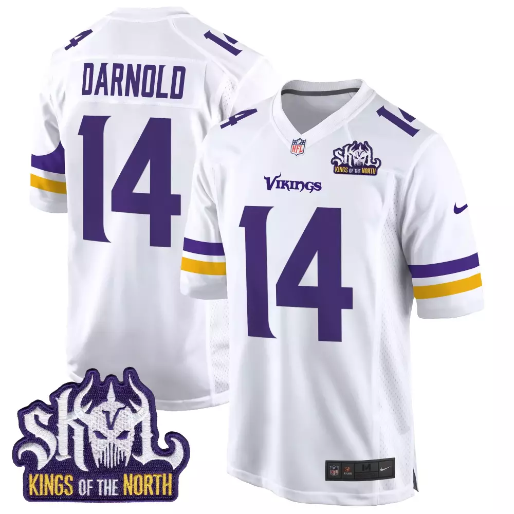 sam darnold white mens minnesota vikings king of the north patch game jersey all stitched
