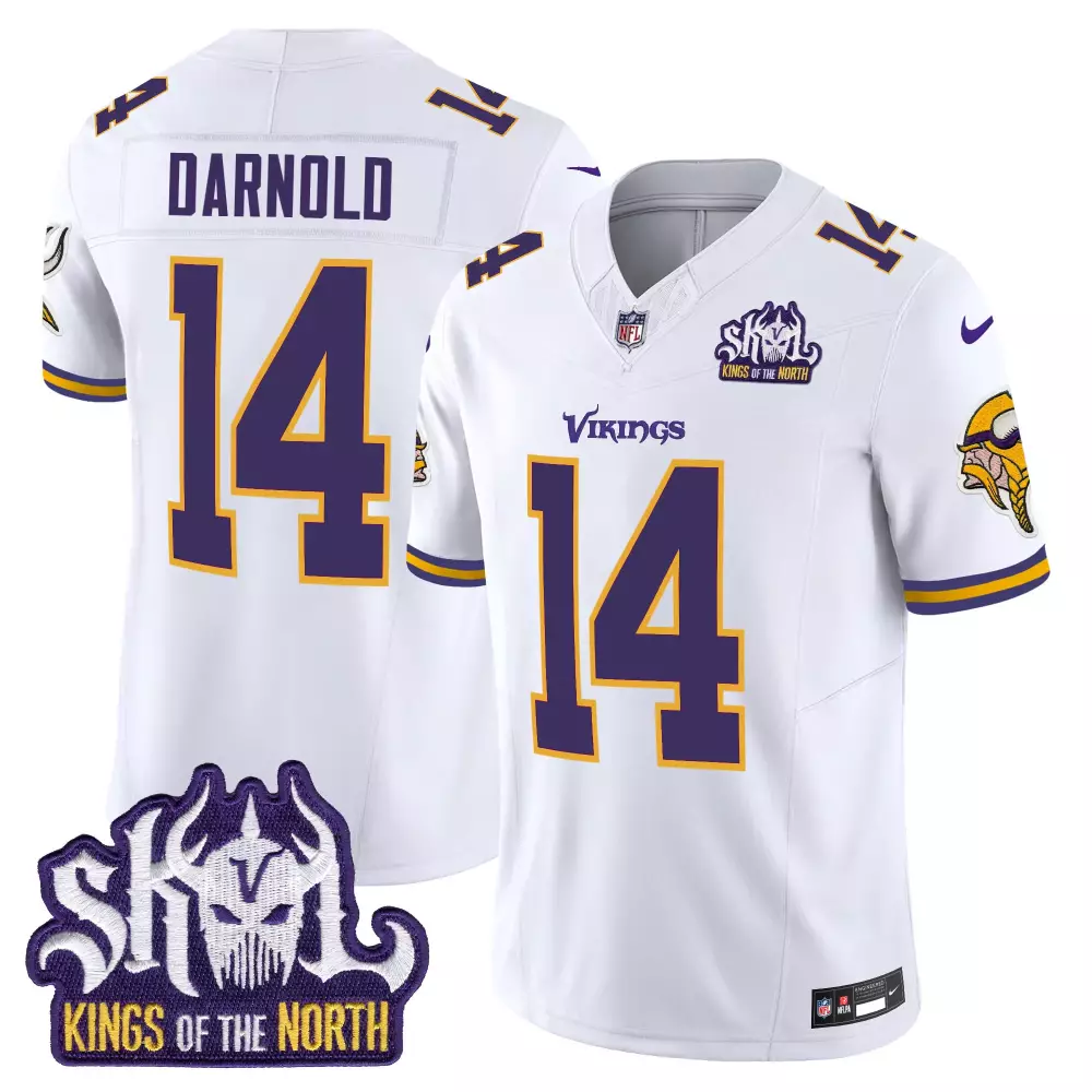 sam darnold white mens minnesota vikings king of the north patch game jersey all stitched