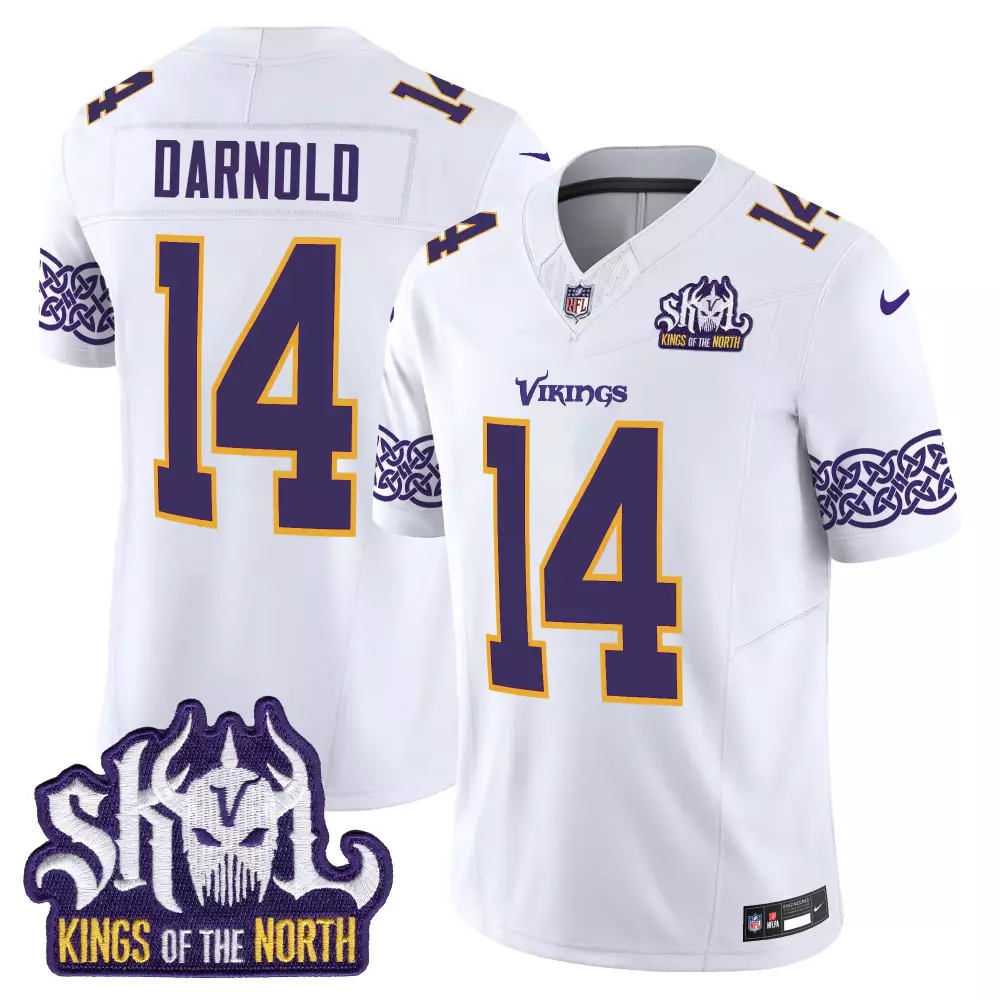 sam darnold white mens minnesota vikings king of the north patch game jersey all stitched