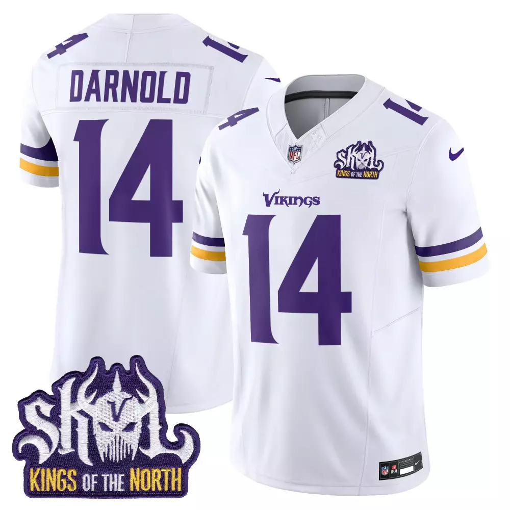 sam darnold white mens minnesota vikings king of the north patch game jersey all stitched