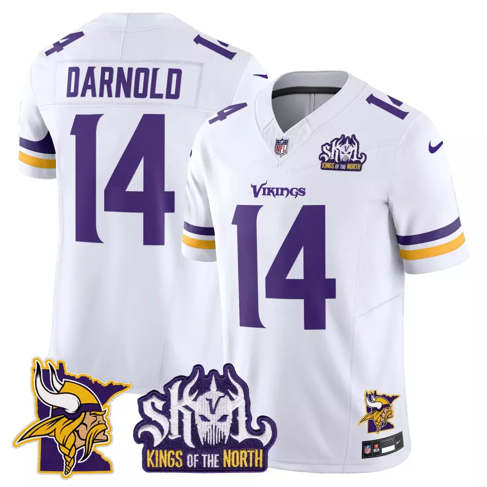 sam darnold white mens minnesota vikings kings of the north patch vapor limited jersey v2 all stitched