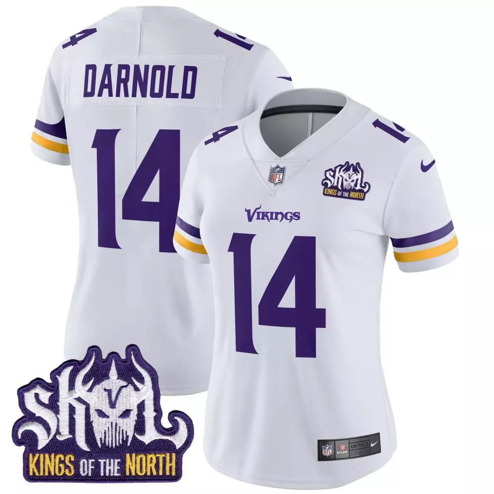sam darnold white womens minnesota vikings kings of the north patch vapor limited jersey all stitched
