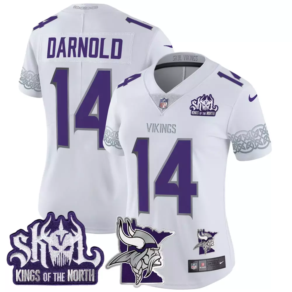 sam darnold white womens vikings 2024 winter warrior skol patch vapor limited jersey all stitched