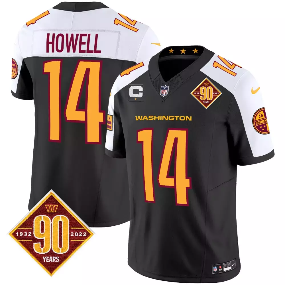 sam howell black alternate mens washington commanders 90th anniversary patch vapor jersey v3 all stitched