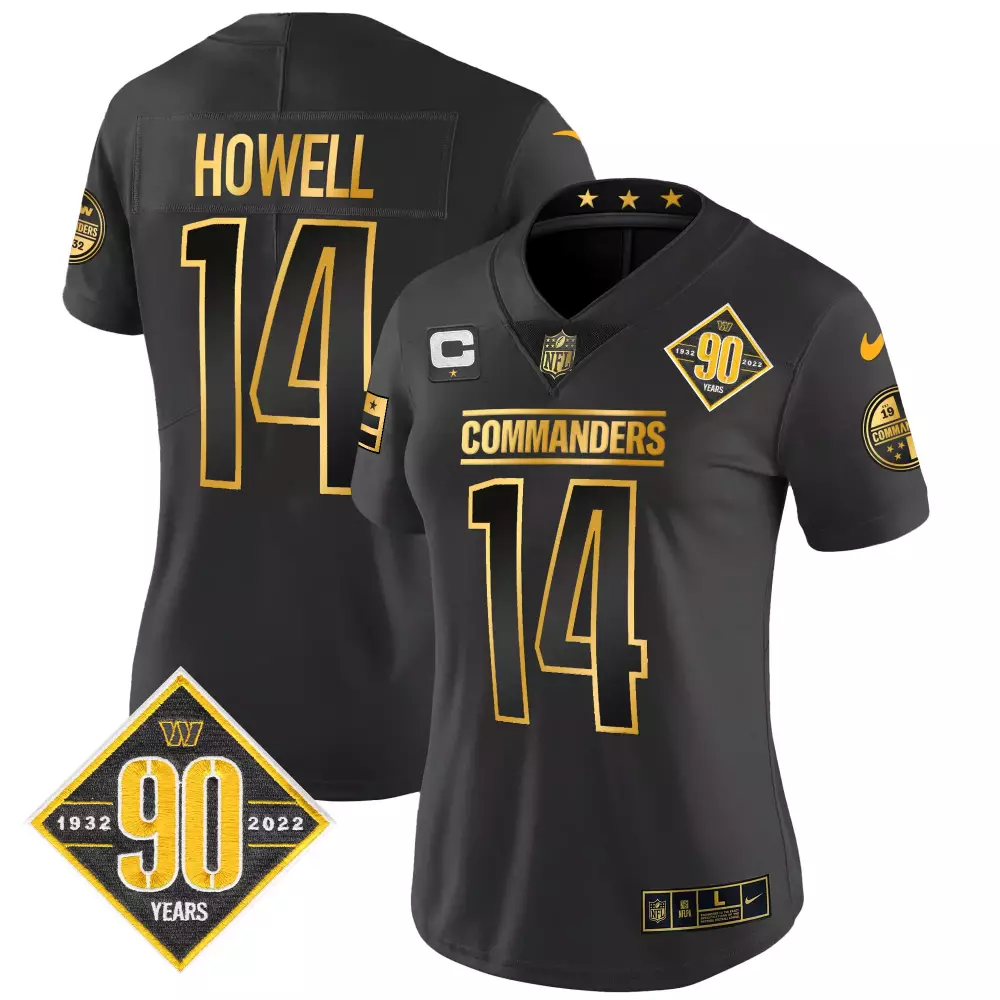 sam howell black gold womens washington commanders 90th anniversary patch gold vapor jersey all stitched