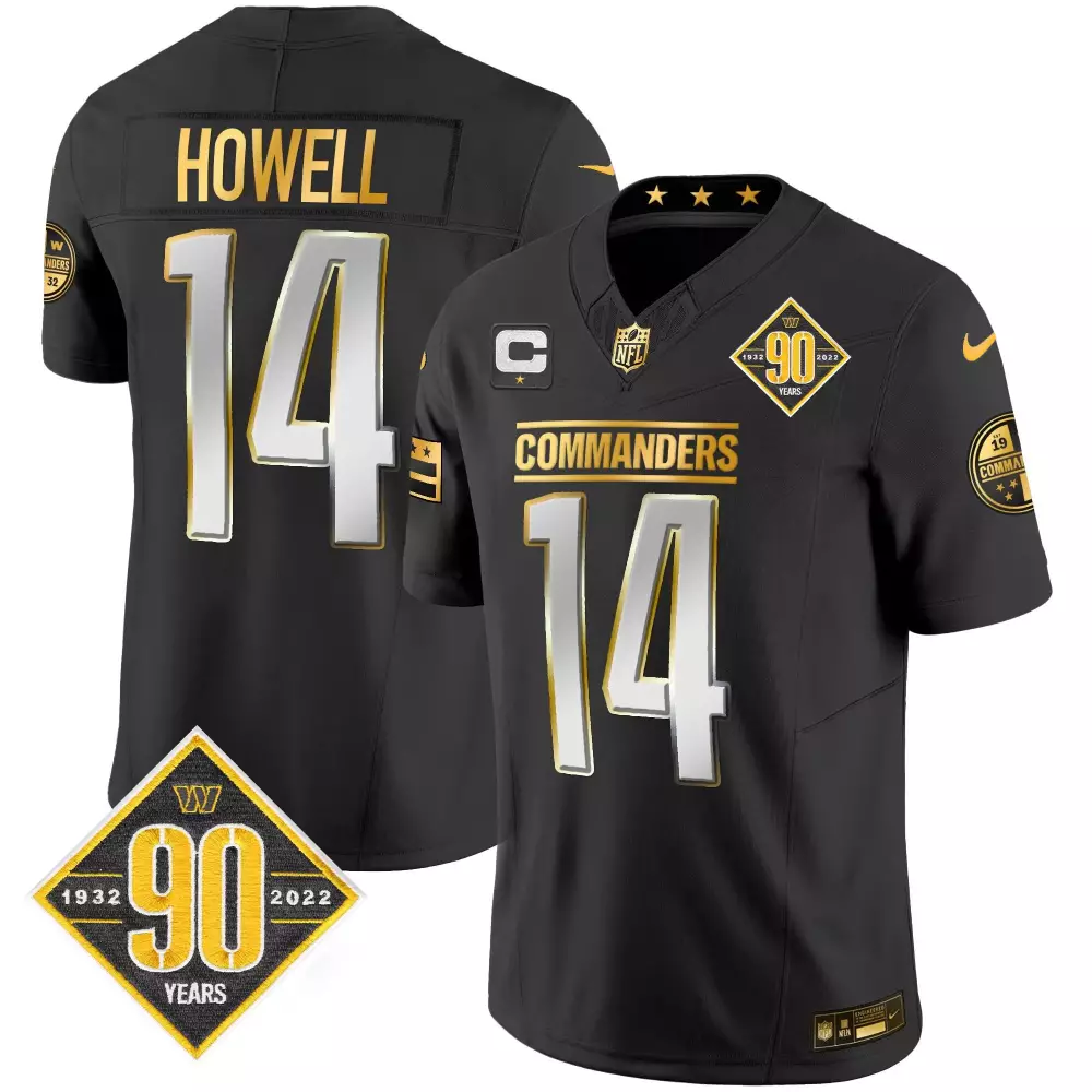 sam howell black gold womens washington commanders 90th anniversary patch gold vapor jersey all stitched