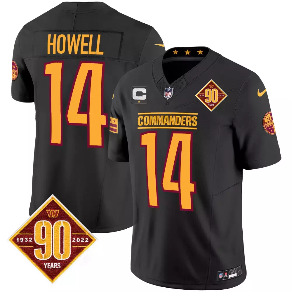 sam howell black gold womens washington commanders 90th anniversary patch gold vapor jersey all stitched