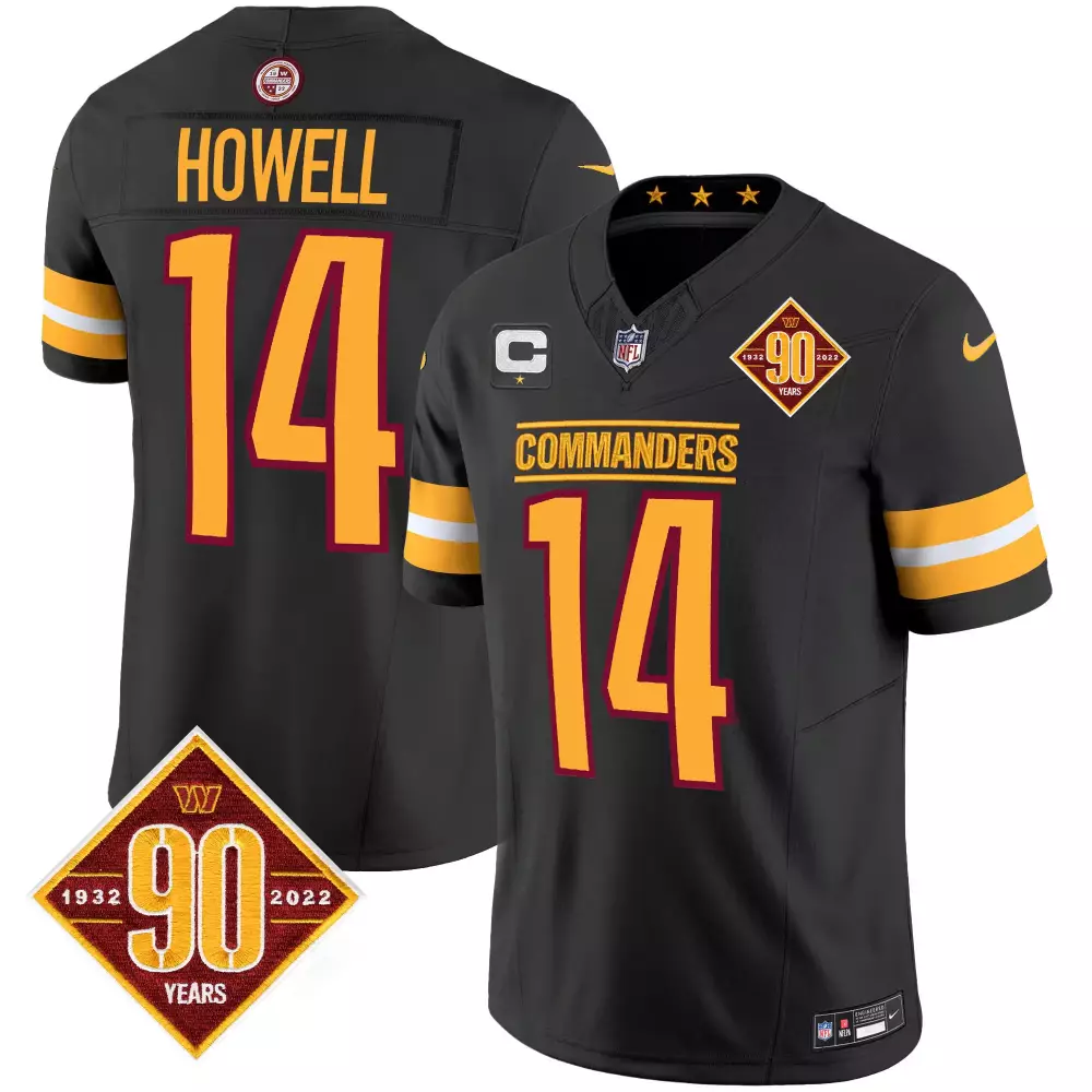 sam howell black gold womens washington commanders 90th anniversary patch gold vapor jersey all stitched