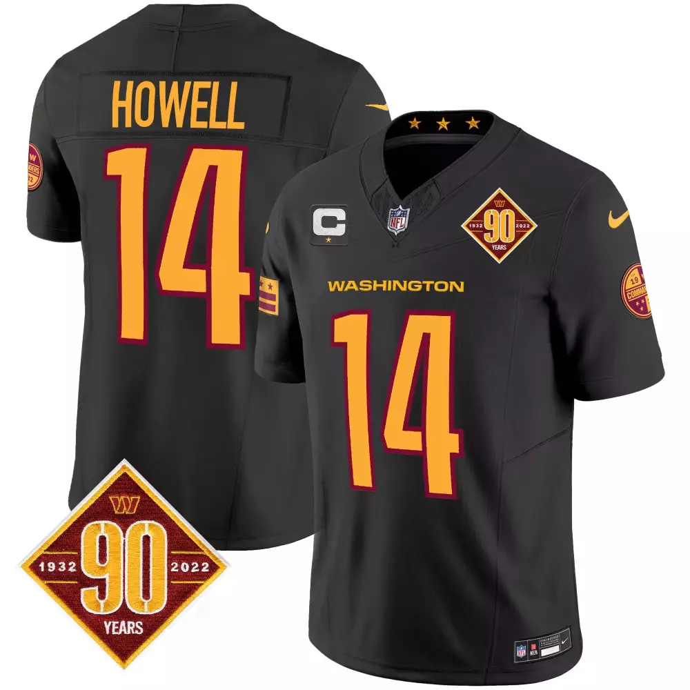 sam howell black mens washington commanders 90th anniversary patch vapor jersey v3 all stitched