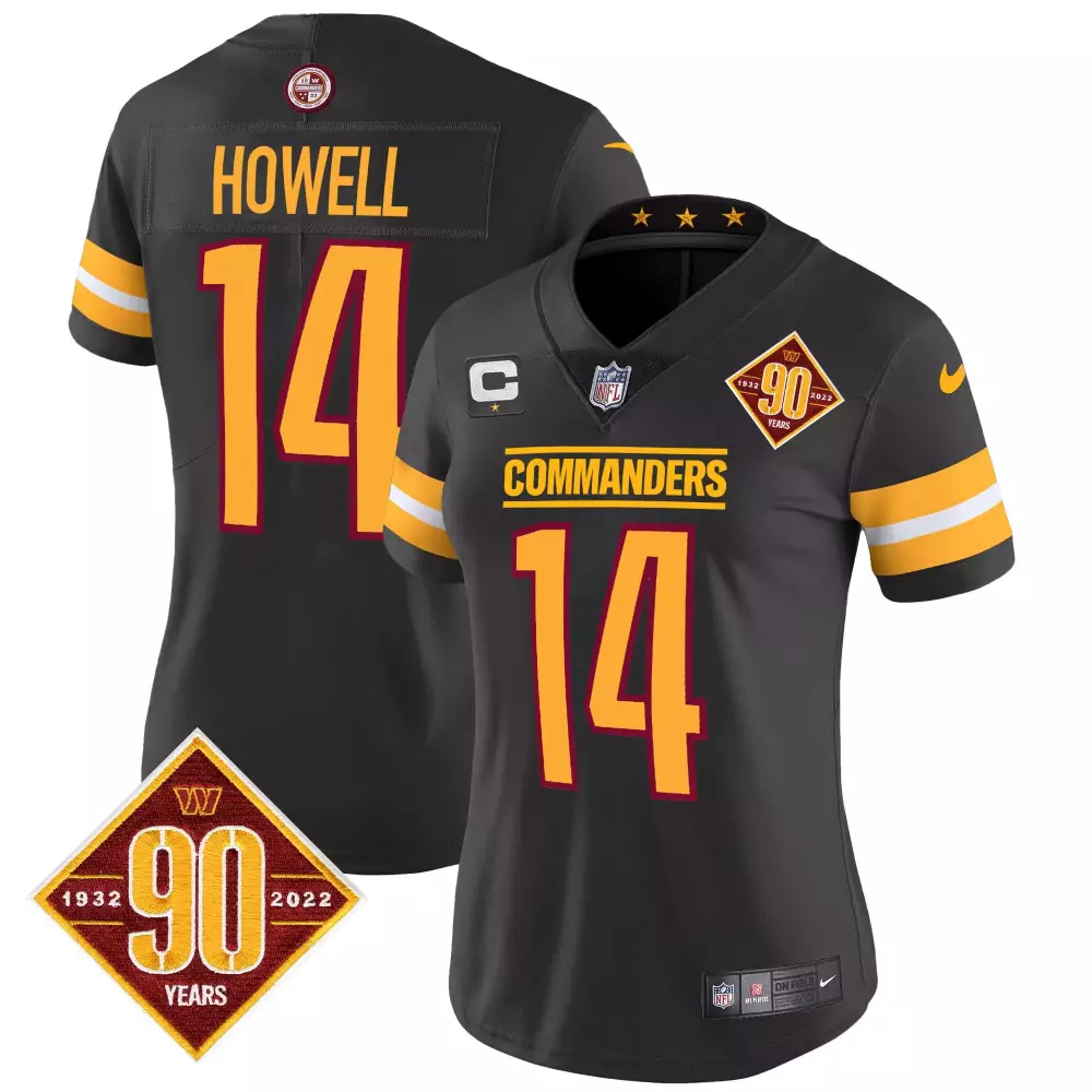 sam howell black mens washington commanders 90th anniversary patch vapor jersey v3 all stitched