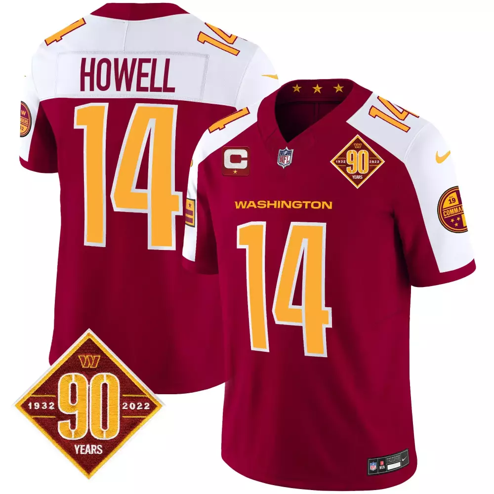 sam howell burgundy alternate mens washington commanders 90th anniversary patch vapor jersey v2 all stitched
