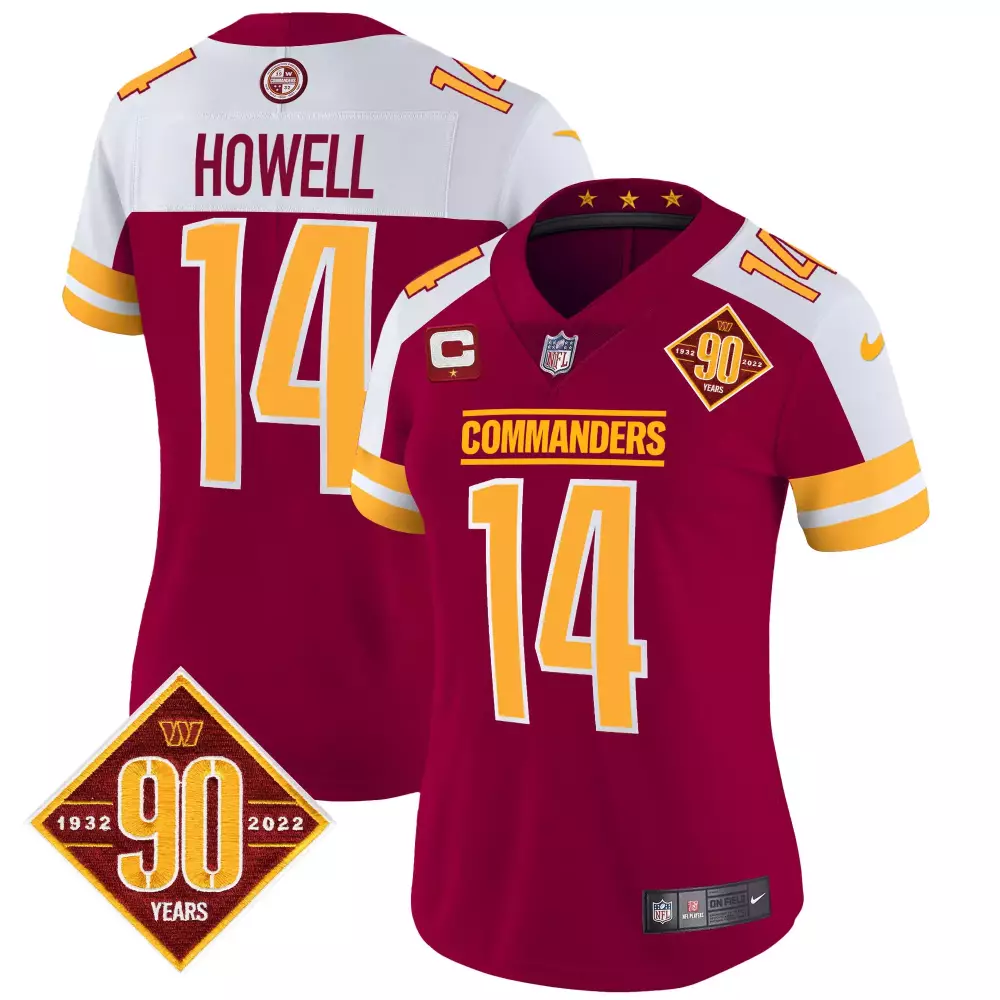 sam howell burgundy alternate mens washington commanders 90th anniversary patch vapor jersey v2 all stitched