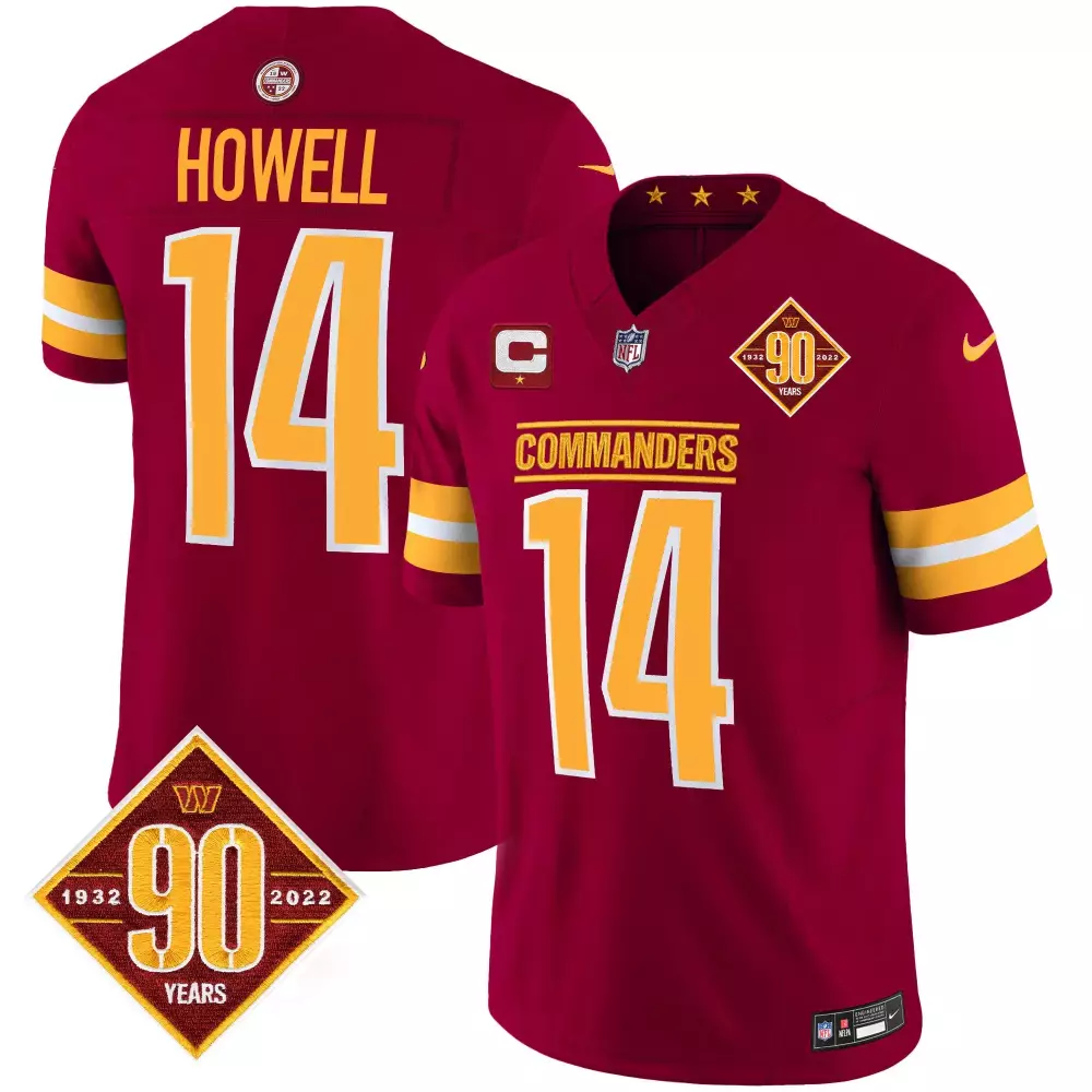 sam howell burgundy mens washington commanders 90th anniversary patch vapor jersey all stitched