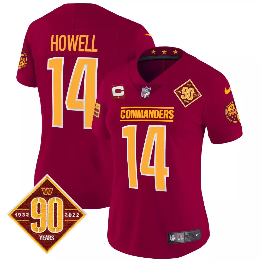sam howell burgundy womens washington commanders 90th anniversary patch vapor jersey all stitched
