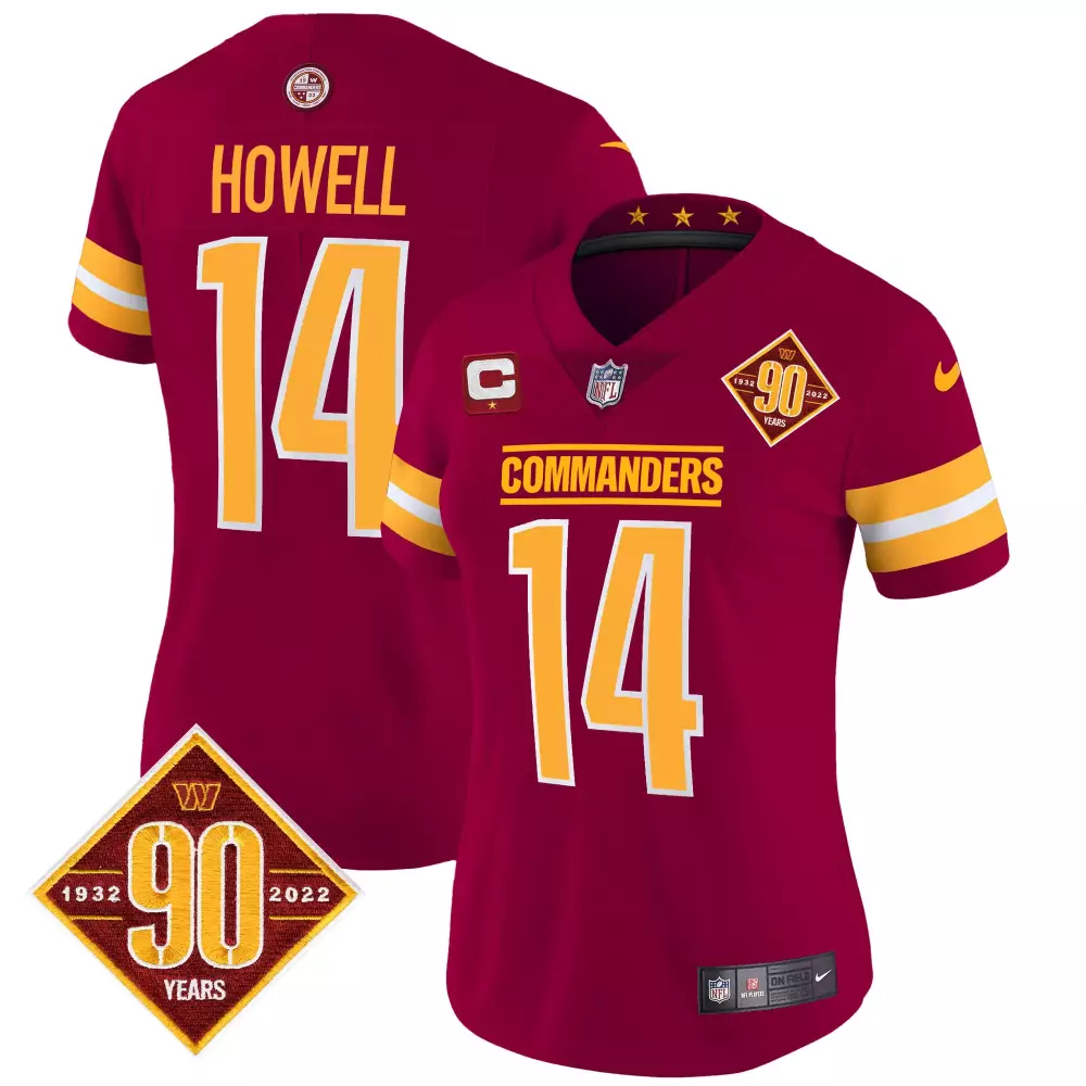 sam howell burgundy womens washington commanders 90th anniversary patch vapor jersey all stitched
