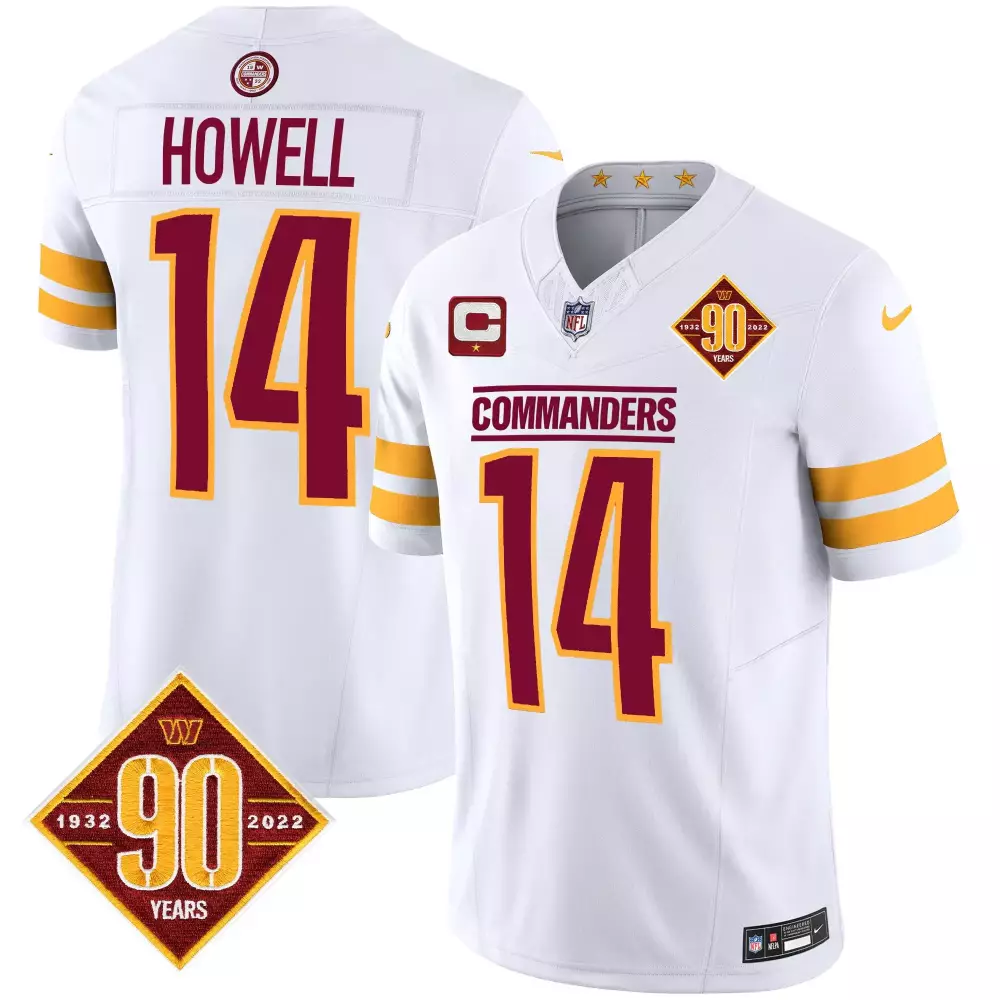 sam howell white mens washington commanders 90th anniversary patch vapor jersey v2 all stitched