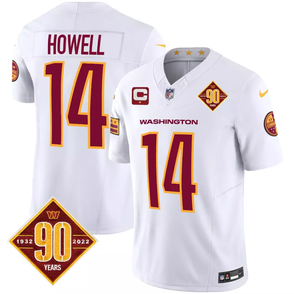 sam howell white mens washington commanders 90th anniversary patch vapor jersey v2 all stitched