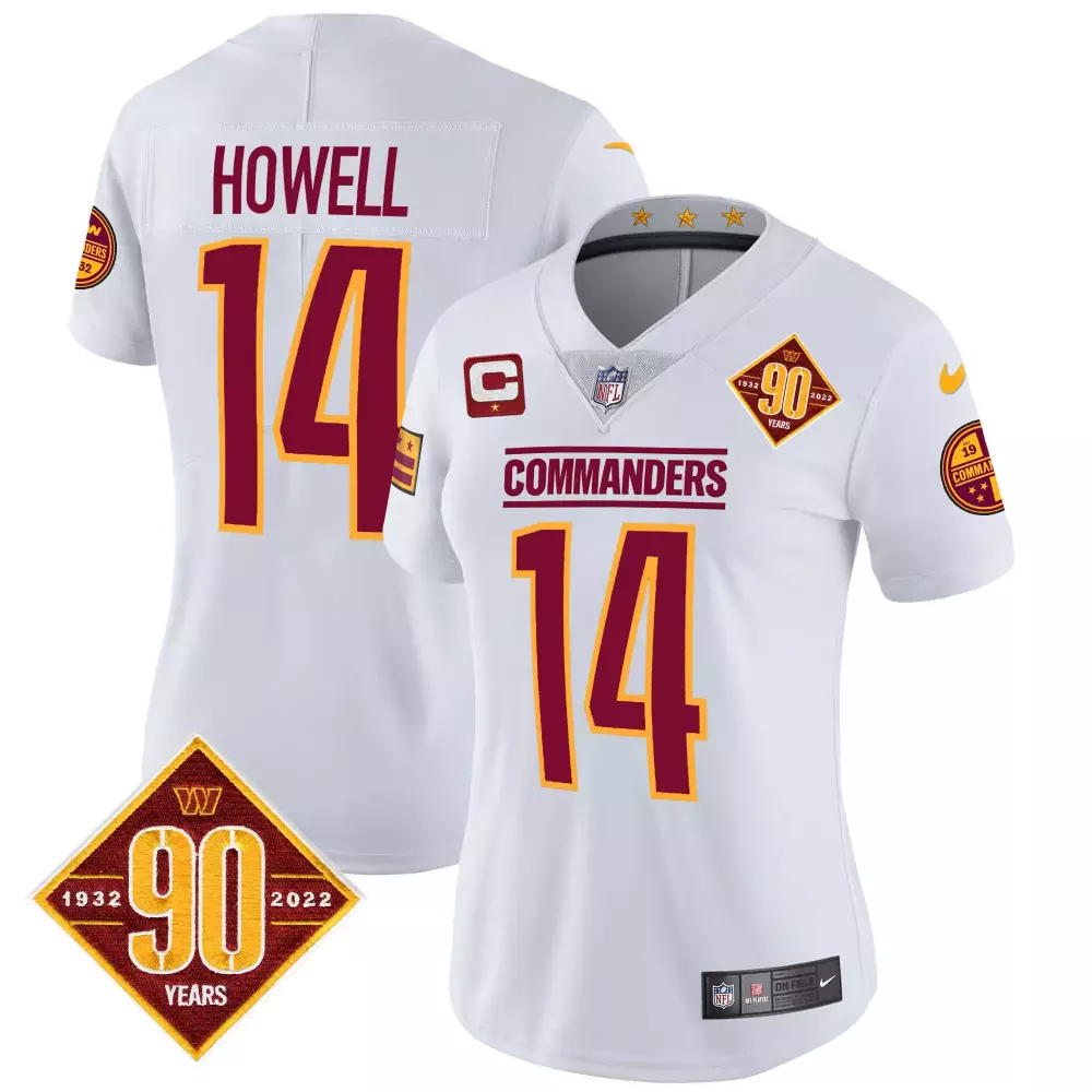 sam howell white mens washington commanders 90th anniversary patch vapor jersey v2 all stitched