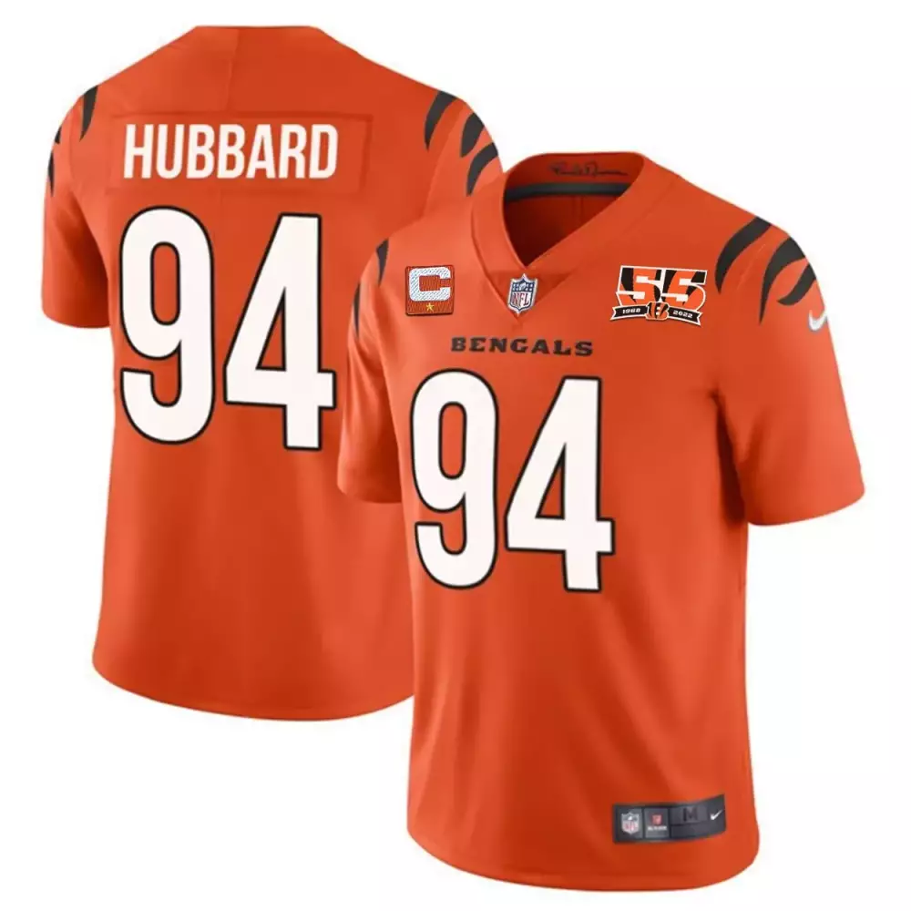 sam hubbard orange mens cincinnati bengals 55th 1968 2022 anniversary patch player vapor limited jersey all stitched