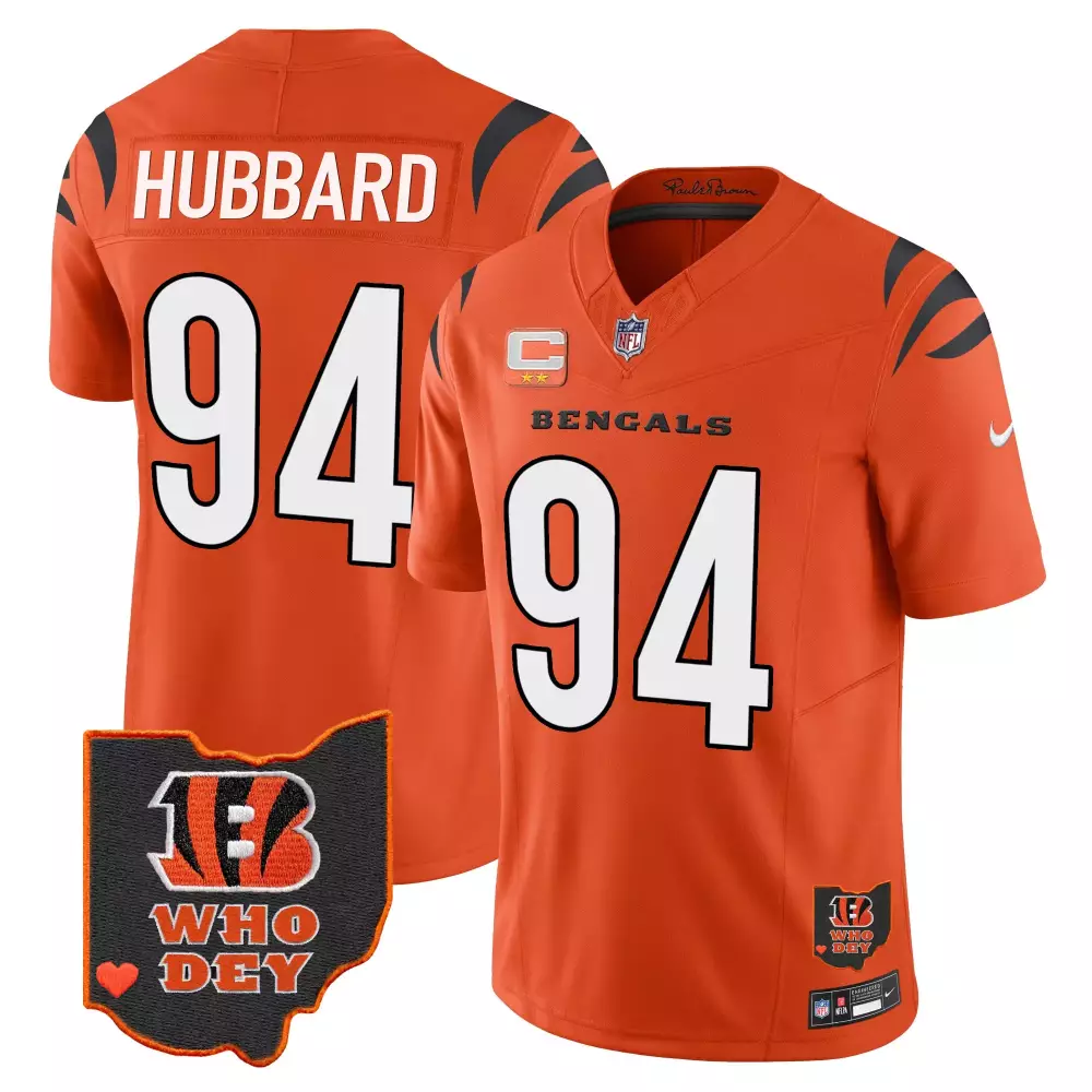 sam hubbard orange mens cincinnati bengals 55th 1968 2022 anniversary patch player vapor limited jersey all stitched