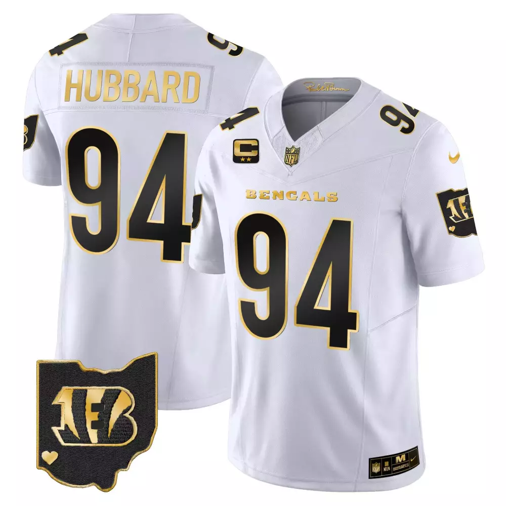sam hubbard white gold mens cincinnati bengals ohio patch gold vapor limited jersey all stitched