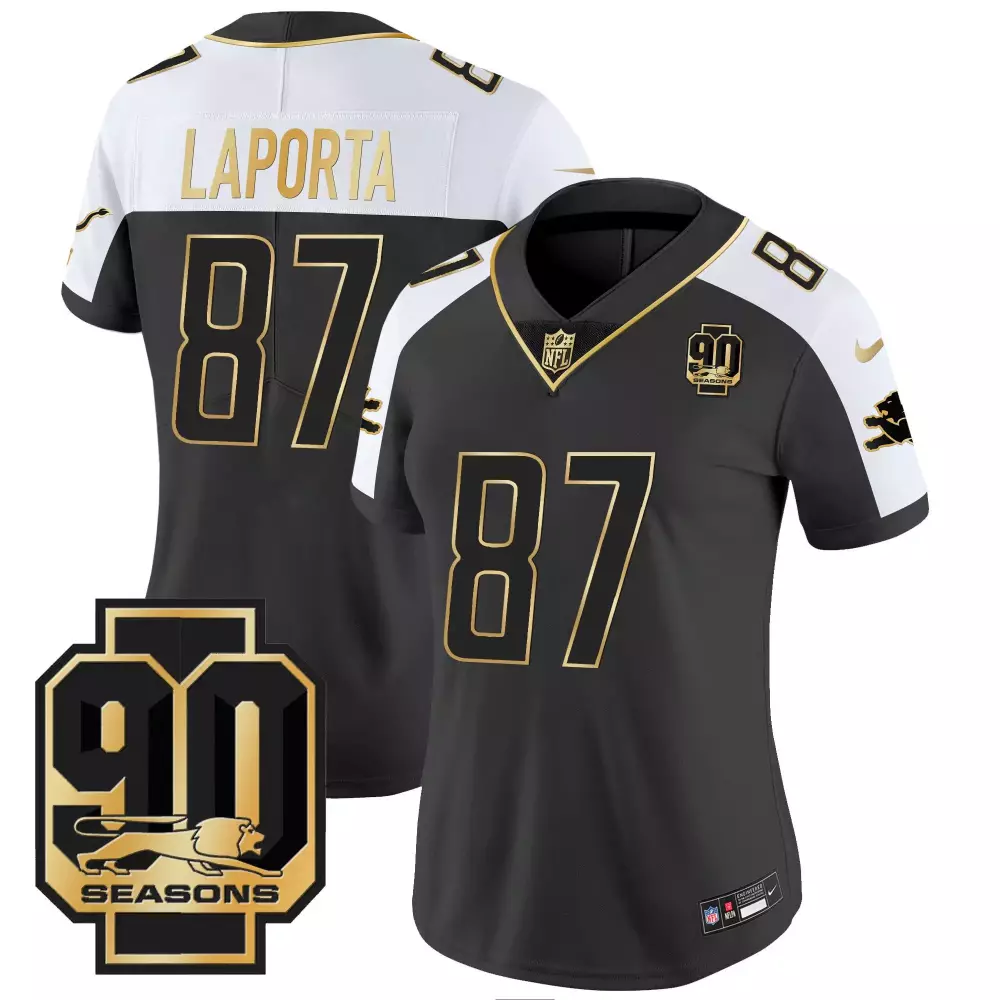 Sam Laporta Detroit Lions 90th Year Patch Gold Jersey | Stitched Fan Gear | For Women | For Men, Women & Youth