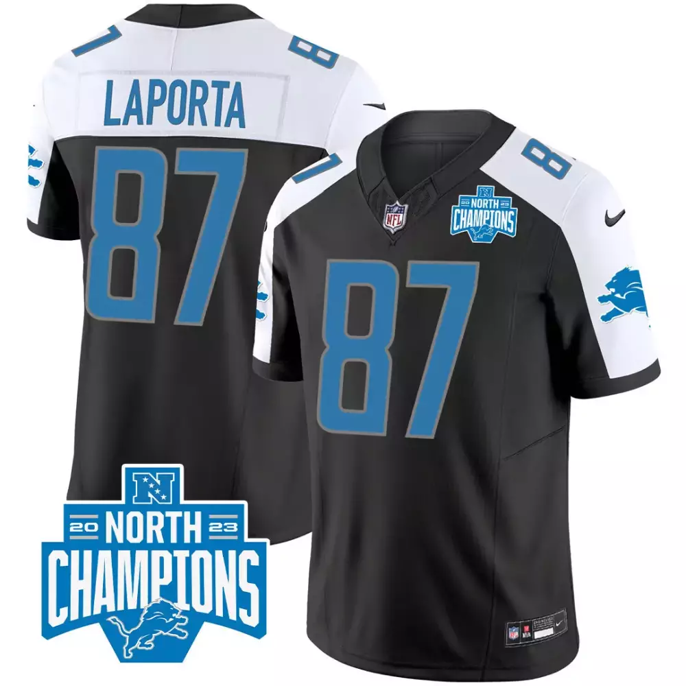 Sam Laporta Detroit Lions 2023 NFC North Division Champions Black Alternate Jersey | Stitched Vapor Edition | Fan Gear | For Men, Women & Youth