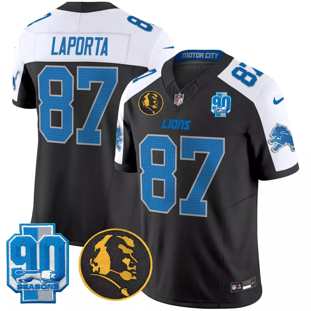 Sam Laporta Detroit Lions 2024 90th John Madden Patch Black Alternate Jersey V2 | Vapor Limited Edition | Stitched Fan Gear | For Men, Women & Youth